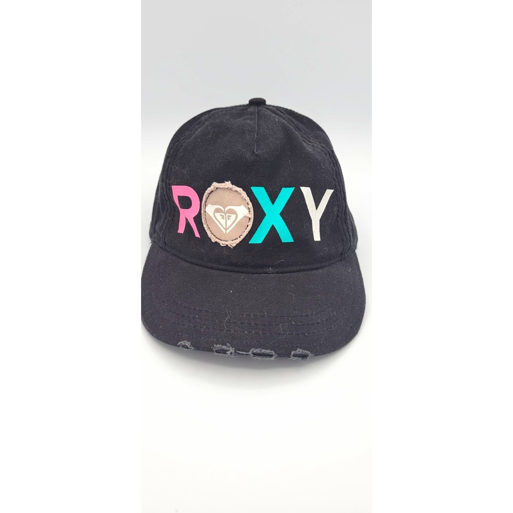 ROXY Women’s Adjustable Baseball Cap Logo Black/Pink One Size Distressed Look